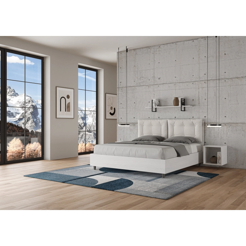 Letto Matrimoniale 160x200 cm cuscinatura Egos Annalisa - Bianco,Similpelle,Con rete
