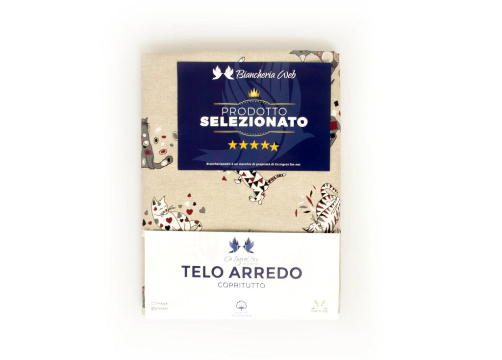 Telo Arredo Granfoulard Copritutto Cotone Made Italy Vari Disegni Arredatutto Copriletto Multiuso - 2 Piazze - Gatti Patchwork