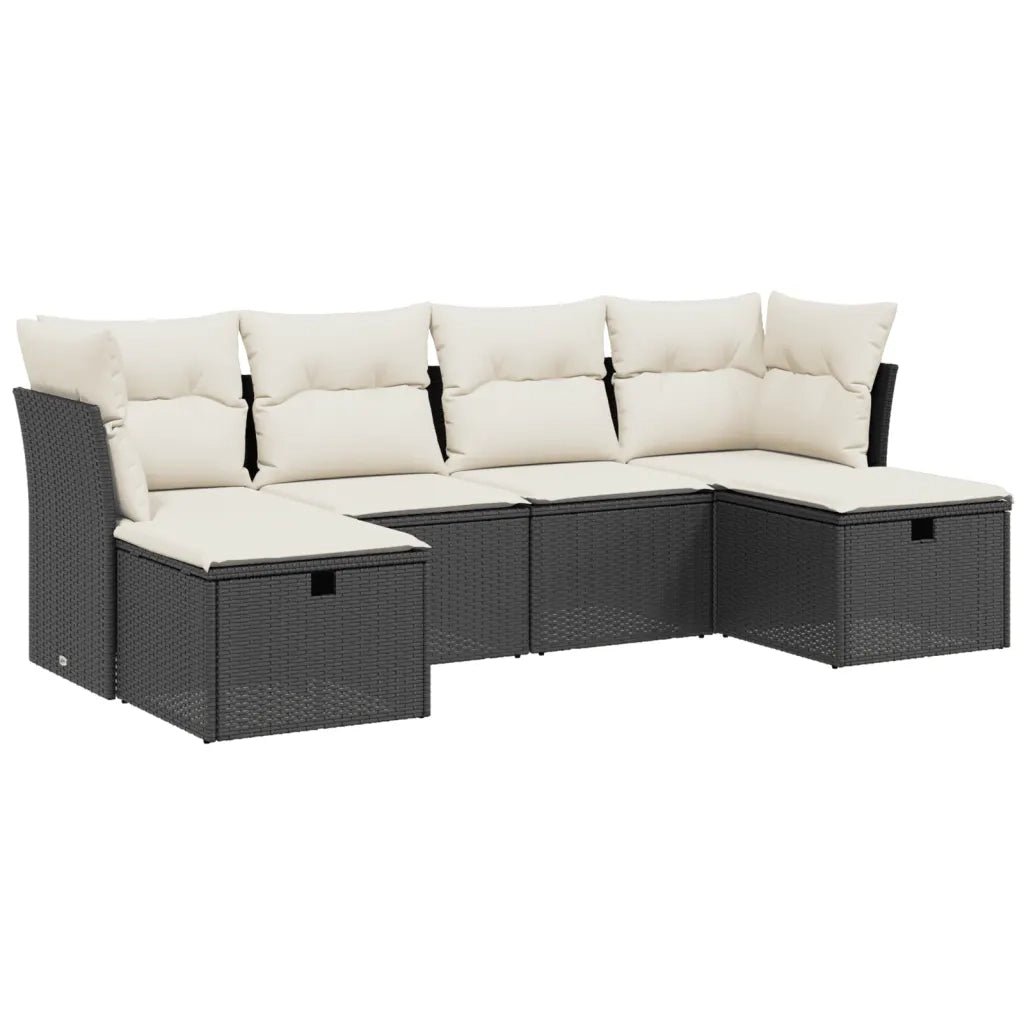 Set Divano da Giardino 6 pz con Cuscini-Sofa da Giardino-Divanetto da esterno Nero in Polyrattan 362089