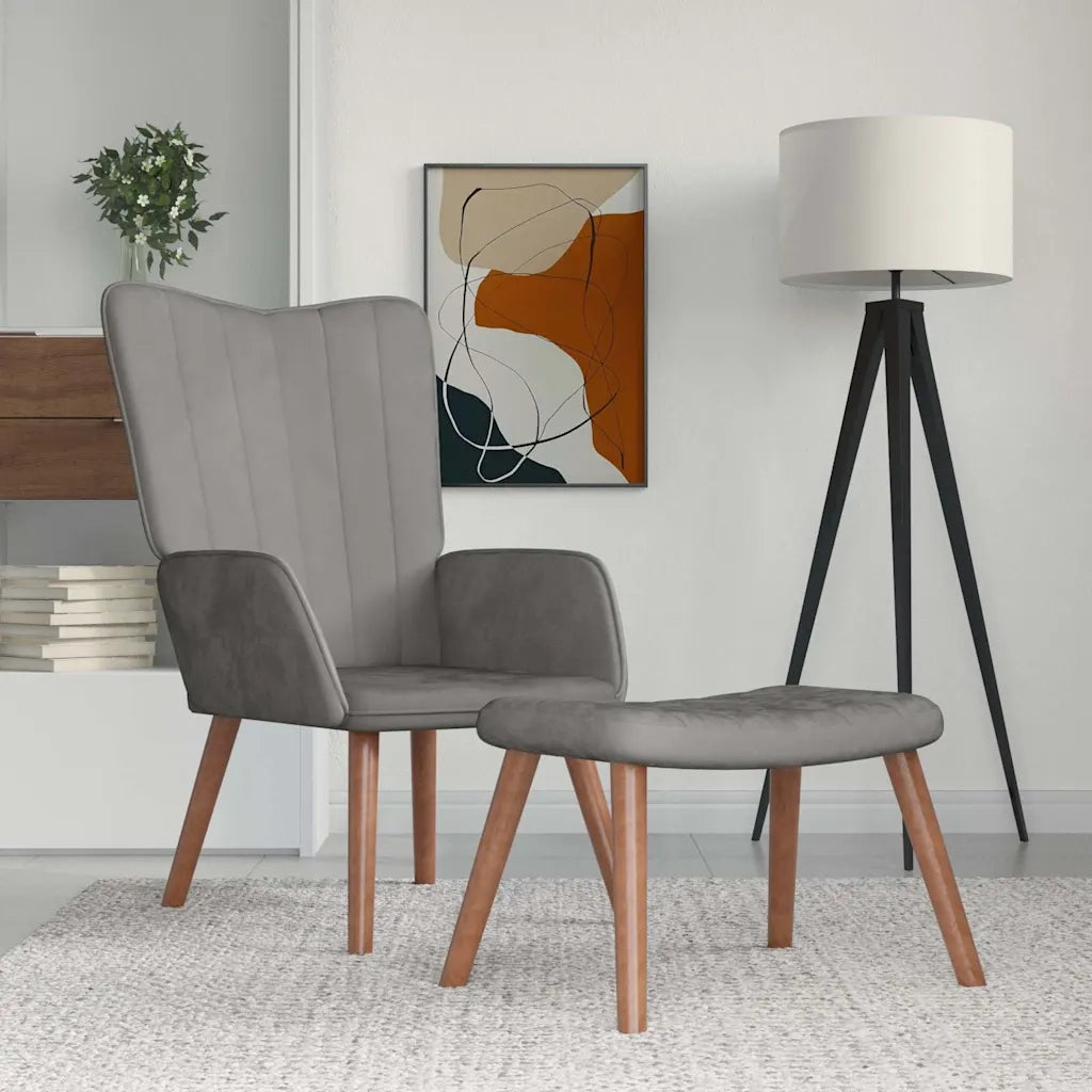 Divano Sedia-Poltrona Relax con Poggiapiedi Grigio Chiaro in Velluto 115237
