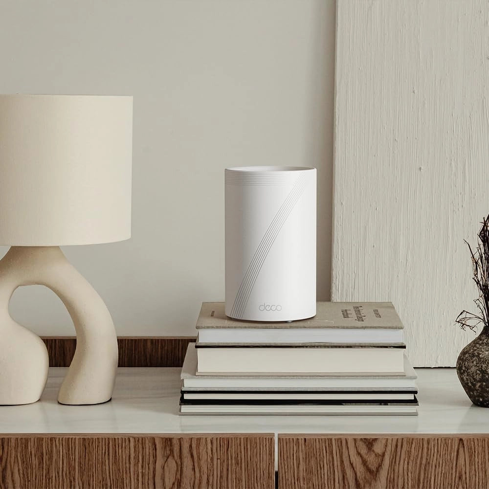 TP-Link WiFi 7 Deco BE65 Pro Router Mesh WiFi, BE 9300Mbps Tri-Band, Canali 320 MHz,2 Porte 5Gbps,Porta 2,5 Gbps, Alexa, HomeShield, MLO, Funziona con Qualsiasi ISP e Modem, 4 Antenne Interne, 1 Pezzo