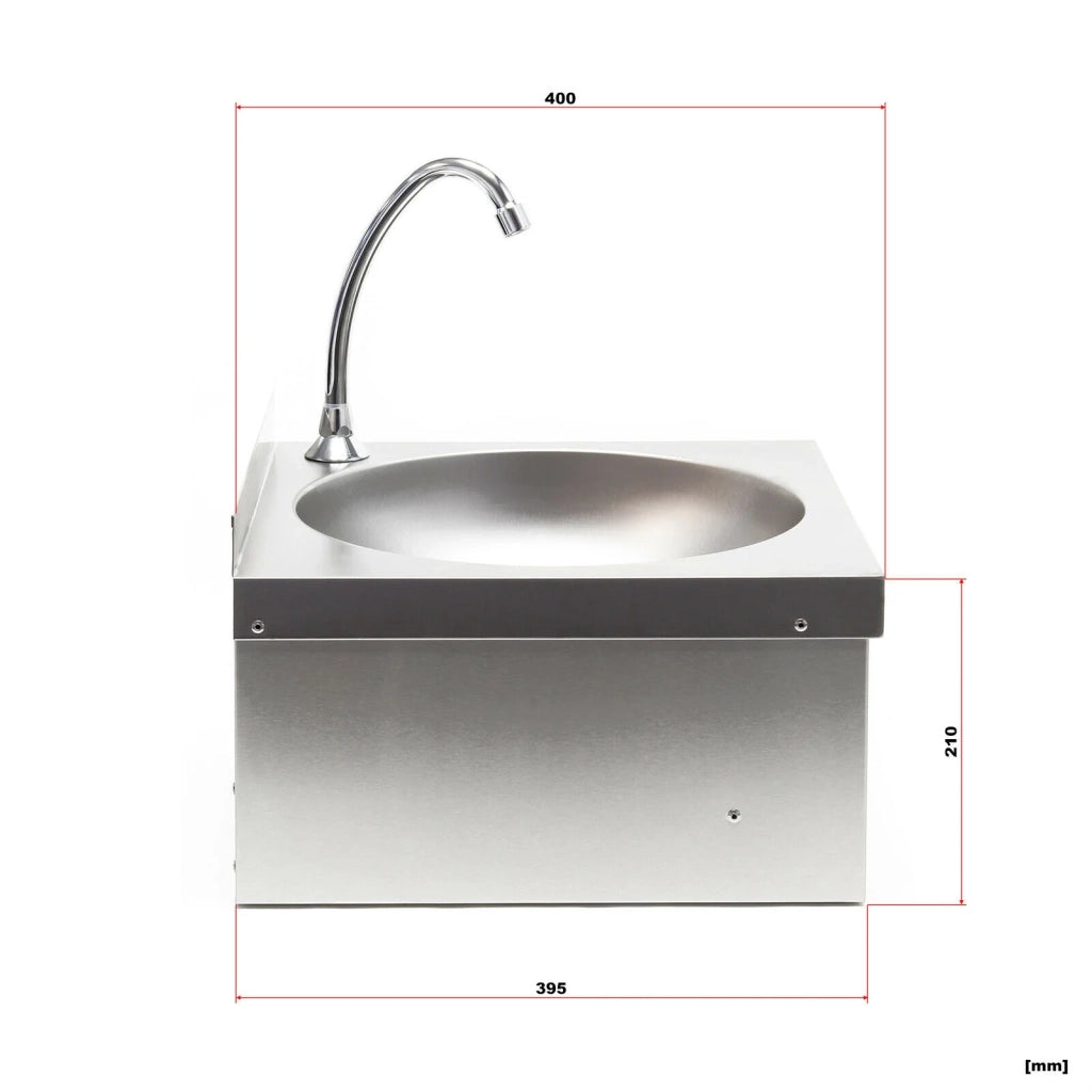 Lavello gastronorm in acciaio inox con vasca rotonda e lavamani azionabile con comando a ginocchio 16_0002397