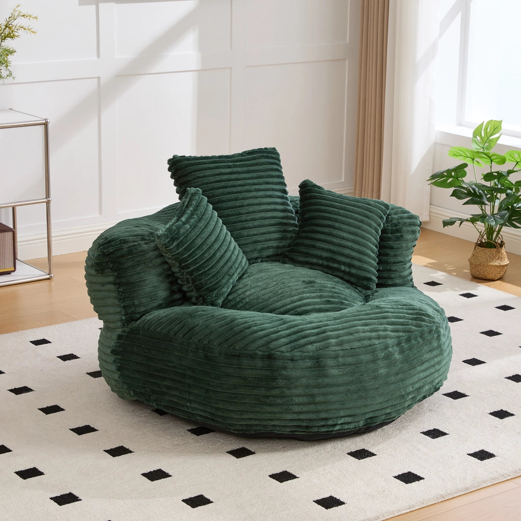 OKWISH Poltrona Pouf con Schienale Alto, Braccioli Avvolgenti e Seduta Ampia, Velluto a Coste, Verde Smeraldo