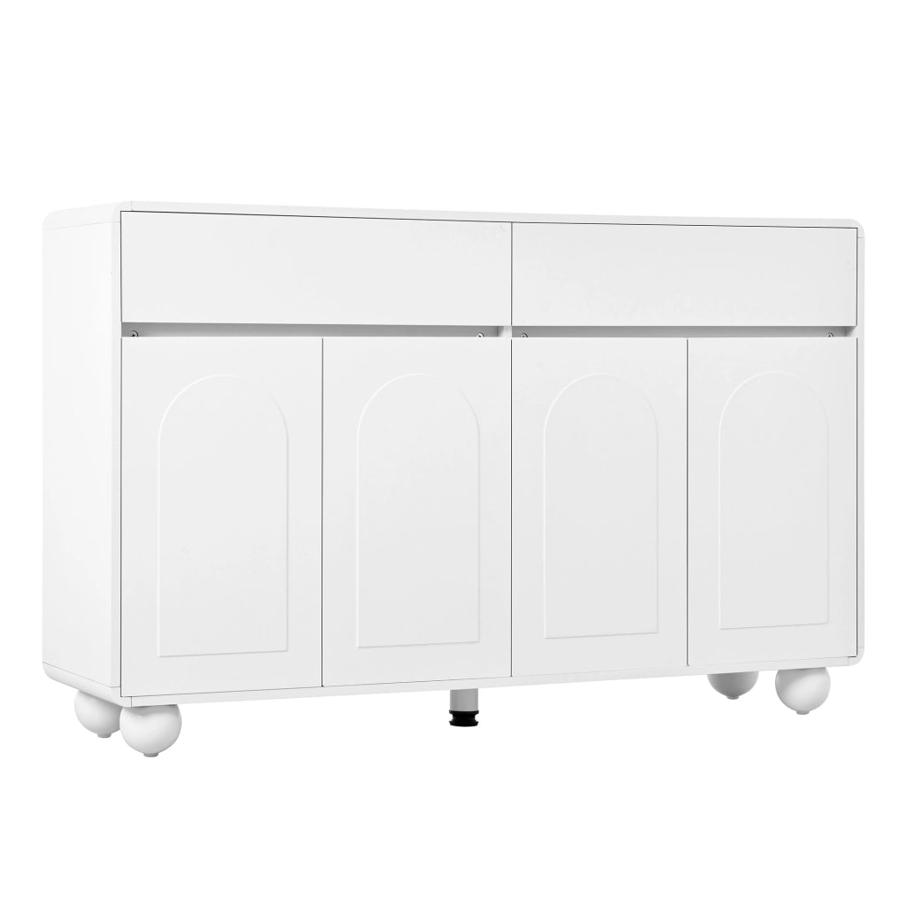 Credenza bianca con 4 ante; 2 cassetti e ripiani regolabili per soggiorno in MDF e PB 140x38x89 cm