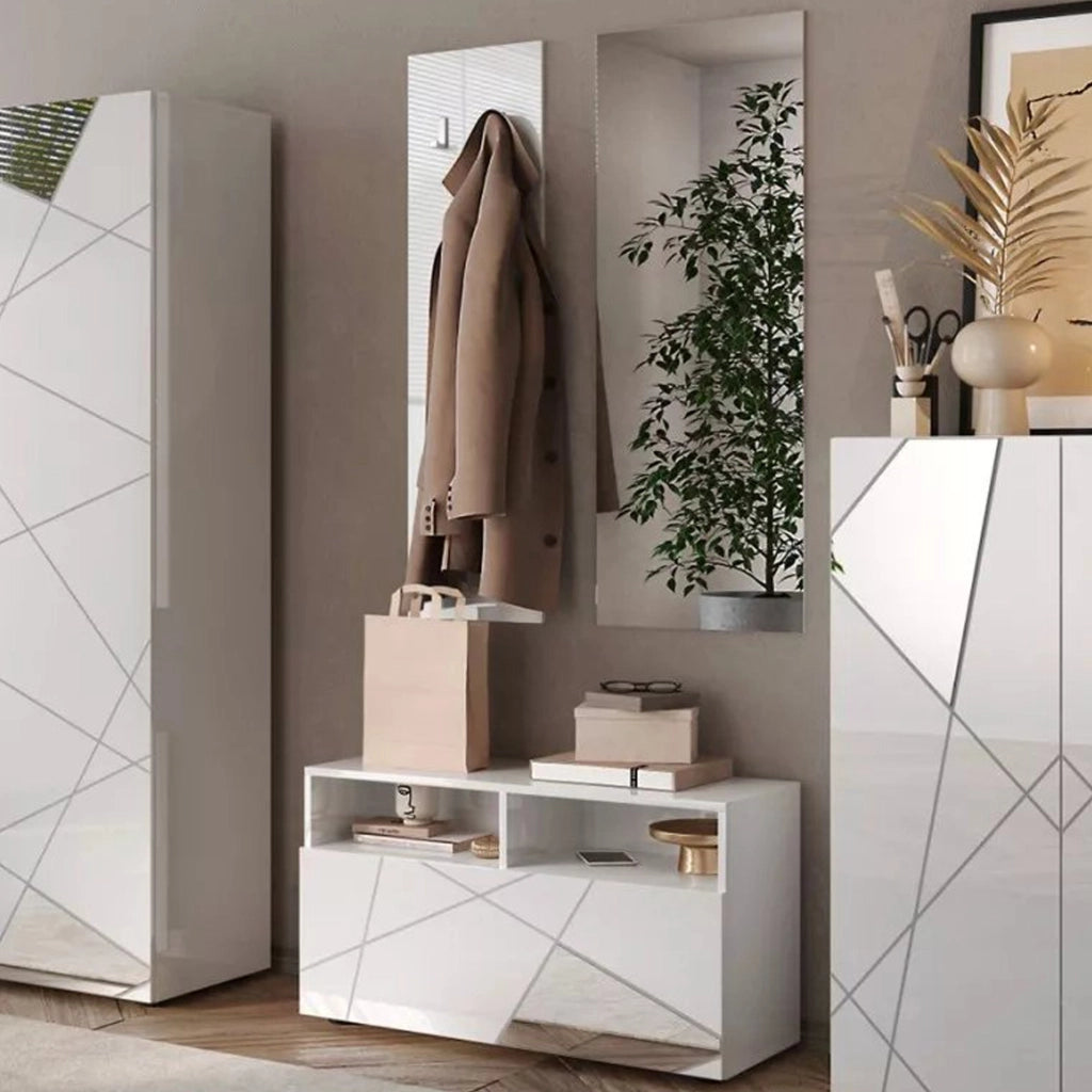 Rizzuto, Mobile da Ingresso Specchio Incluso, 91x36x165h cm Bianco Lucido