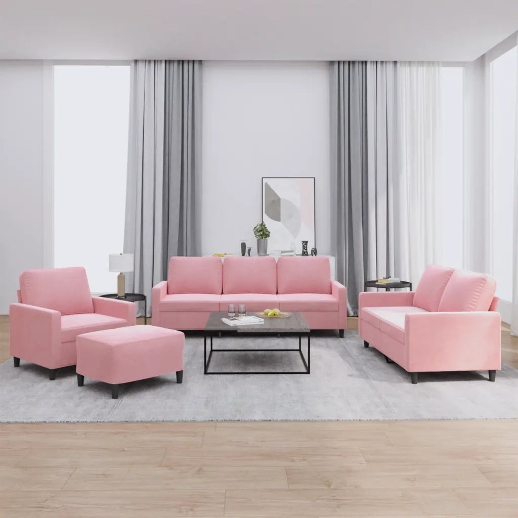 Set di Divani 4 pz con Cuscini rosa in Velluto