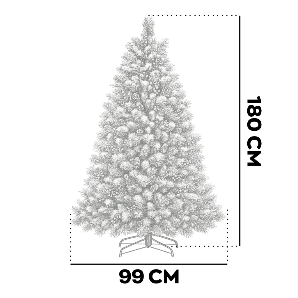 Cortina - Albero di Natale Innevato in PVC e PP con Pigne e Bacche Ø99x180H, 858 Punte