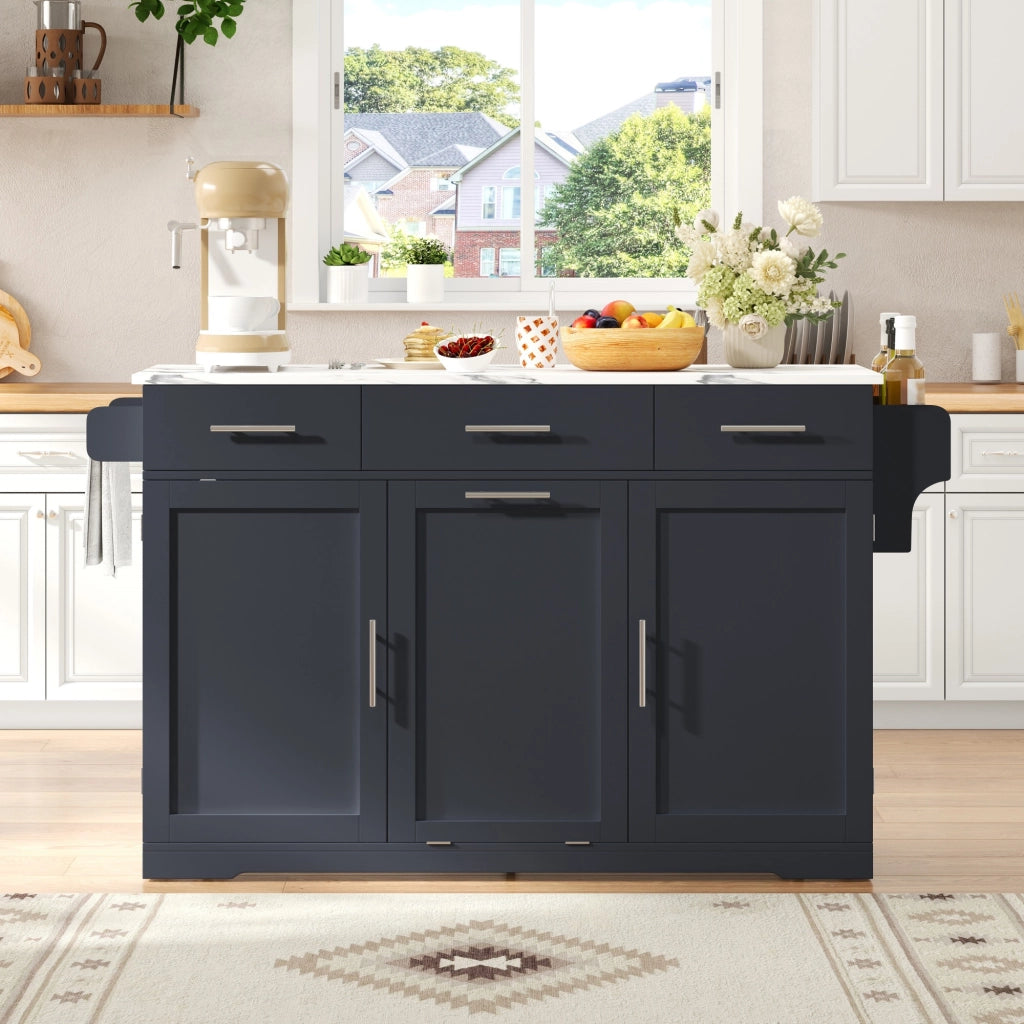 Carrello da cucina con 3 cassetti; 2 vani con anta; porta asciugamani e mobile rifiuti; per cucina
