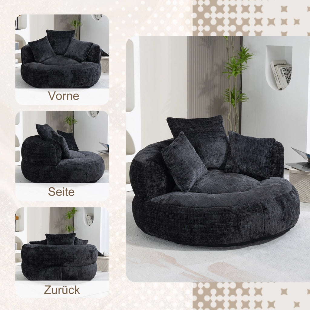 Poltrona Pouf Relax 1 Posto con Schienale Alto e Braccioli; Seduta Ampia Confortevole; in Ciniglia Nero