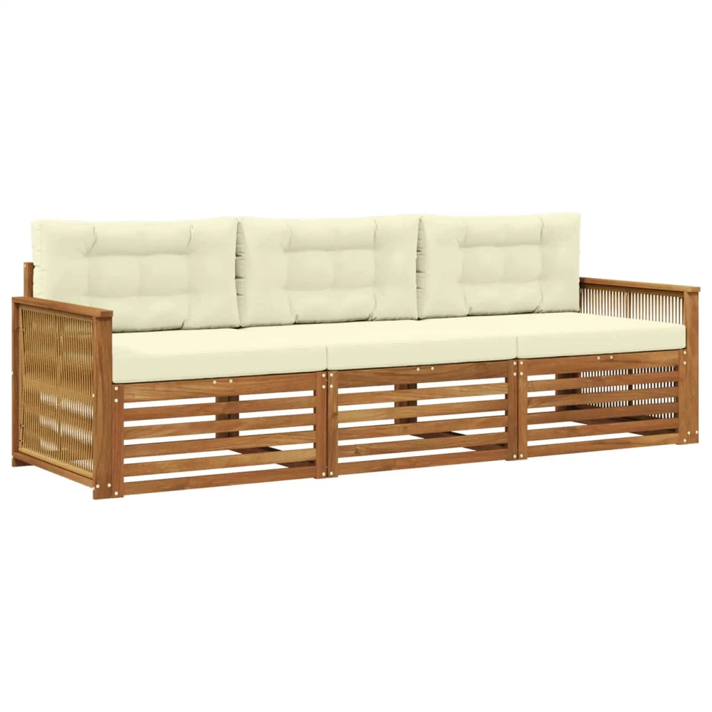 Set di divani da esterno con cuscino 3 pcs Naturale e Crema