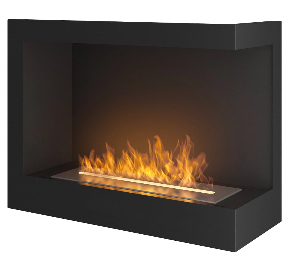 Camino a Bioetanolo da Incasso 60x45 cm Corner 600 Right Destro Nero con Vetro