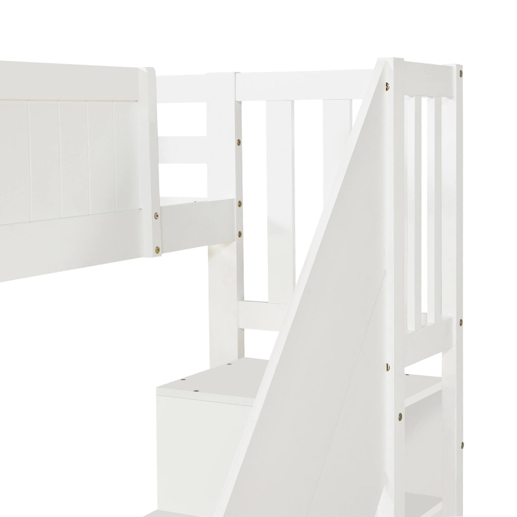 Letto a castello per bambini 90 × 200 cm con scala contenitore e 2 cassetti, senza materasso, in legno, bianco