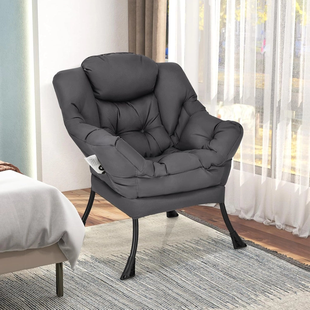 Poltrona da salotto scandinava, divano Relax confortevole, bracciolo, tasca laterale, 4 piedi in acciaio, sedia relax per soggiorno, ufficio, camera da letto, 75 x 81 x 94,5 cm, grigio (grigio