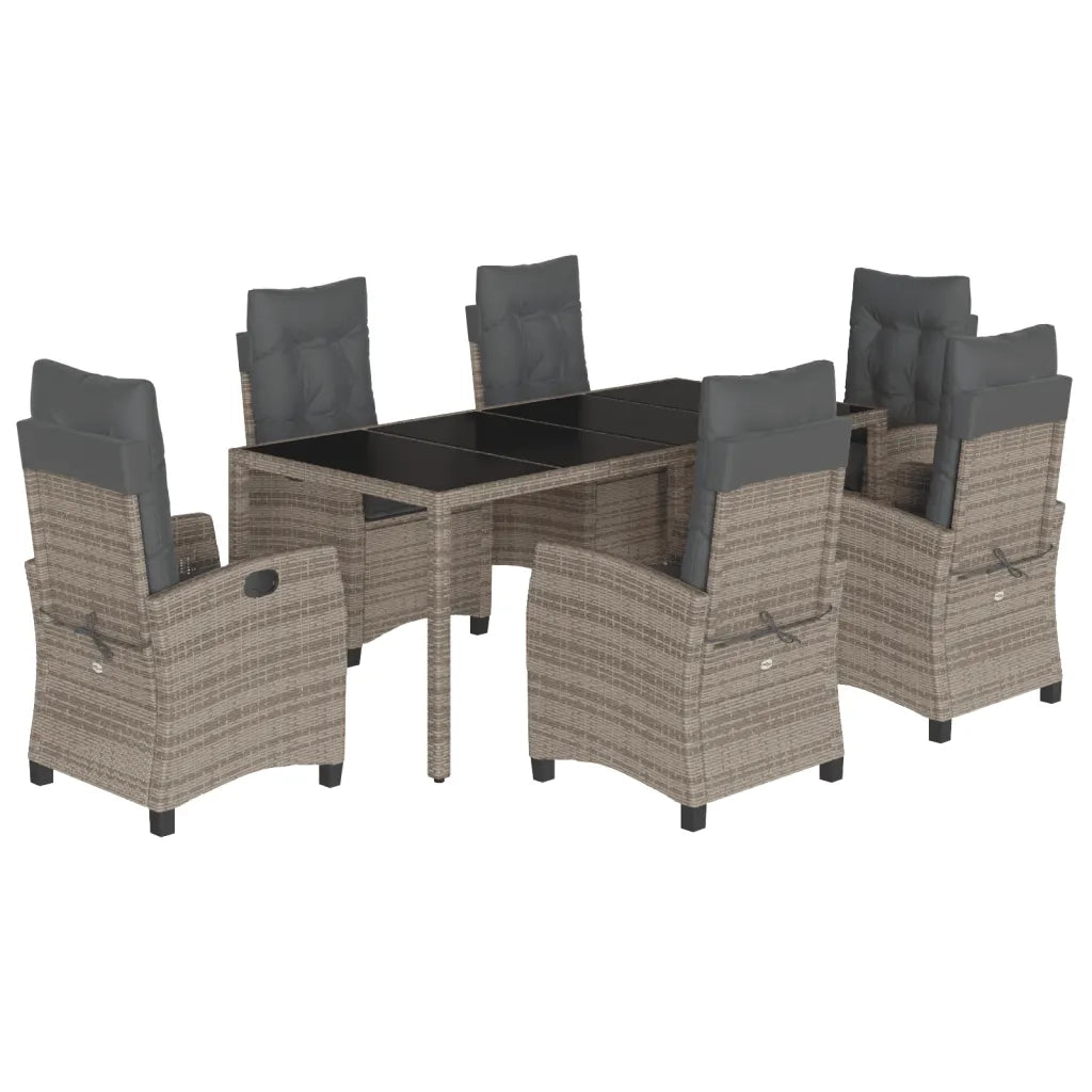 Set da Pranzo da Giardino 7 pz con Cuscini in Polyrattan Grigio
