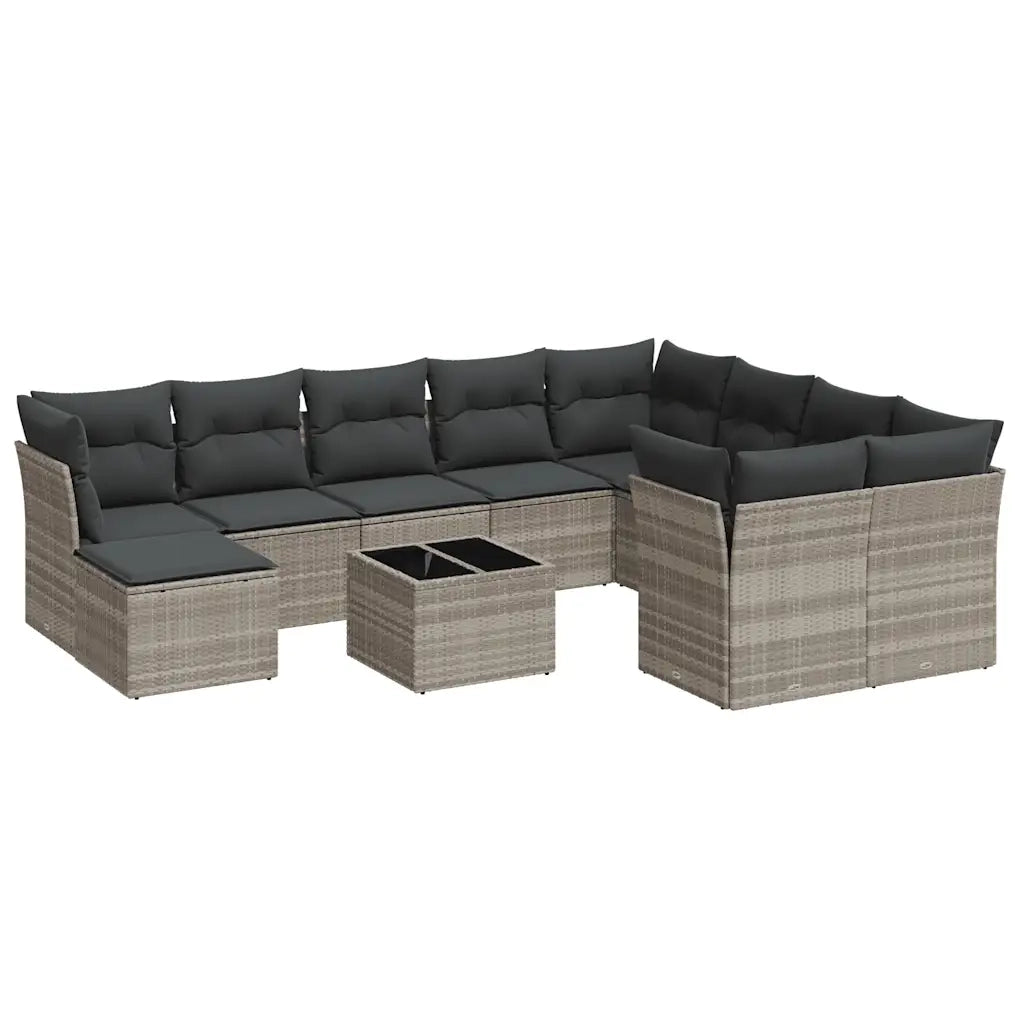 Set Divani da Giardino 11 pz con Cuscini in Polyrattan Grigio