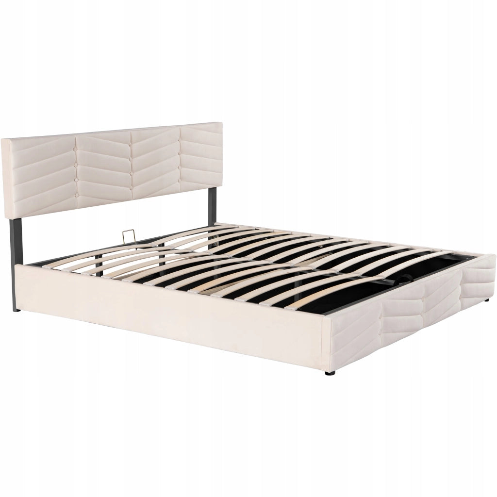 Letto matrimoniale 180x200cm - Xylo - Velluto idraulico testiera regolabile beige