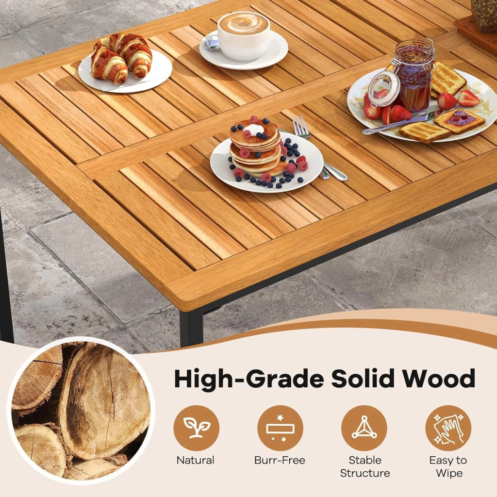 Tavolo da pranzo per esterni, 140 x 70 x 70 x 70 cm, con foro per ombrellone e tavolo in legno di acacia, per 6-8 persone, tavolo da cucina per giardino e casa