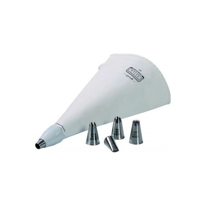 Kaiser 2300666150 Profi Spritzbeutel-Set 7 pezzi con 5 beccucci in acciaio inox adattatore incluso colore Bianco