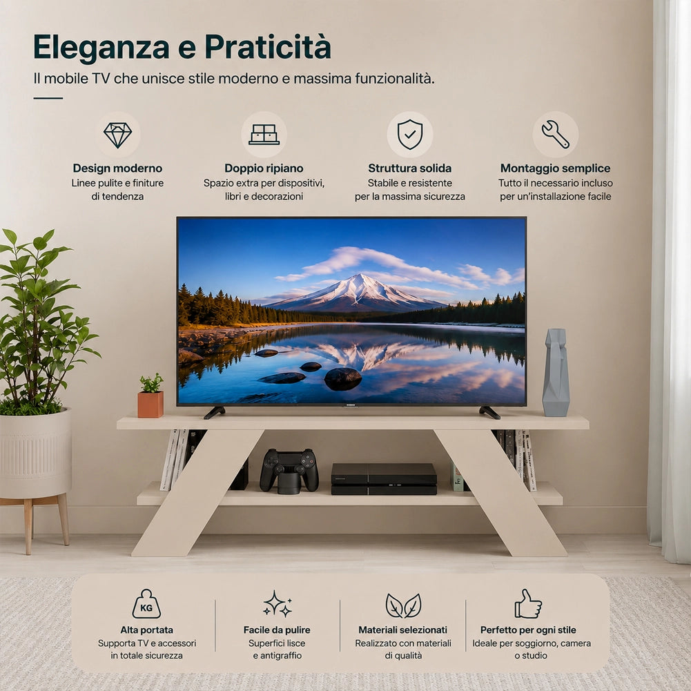 Mobile Porta Tv Moderno per Soggiorno Sabbia in Legno Resistente 120x33.5x40cm