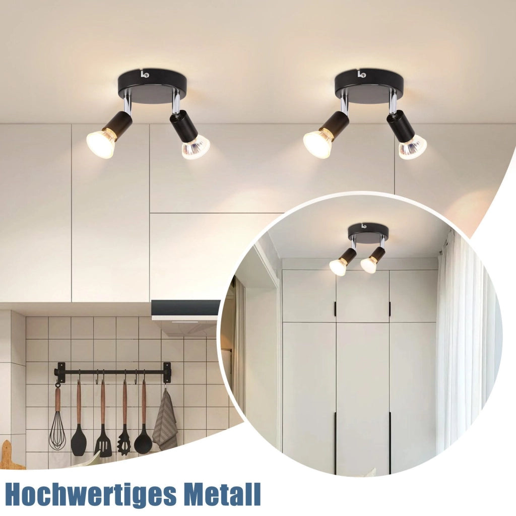 ZMH Faretto da soffitto LED neri 2 fiamme GU10 rotondi metallo girevoli 350° plafoniera