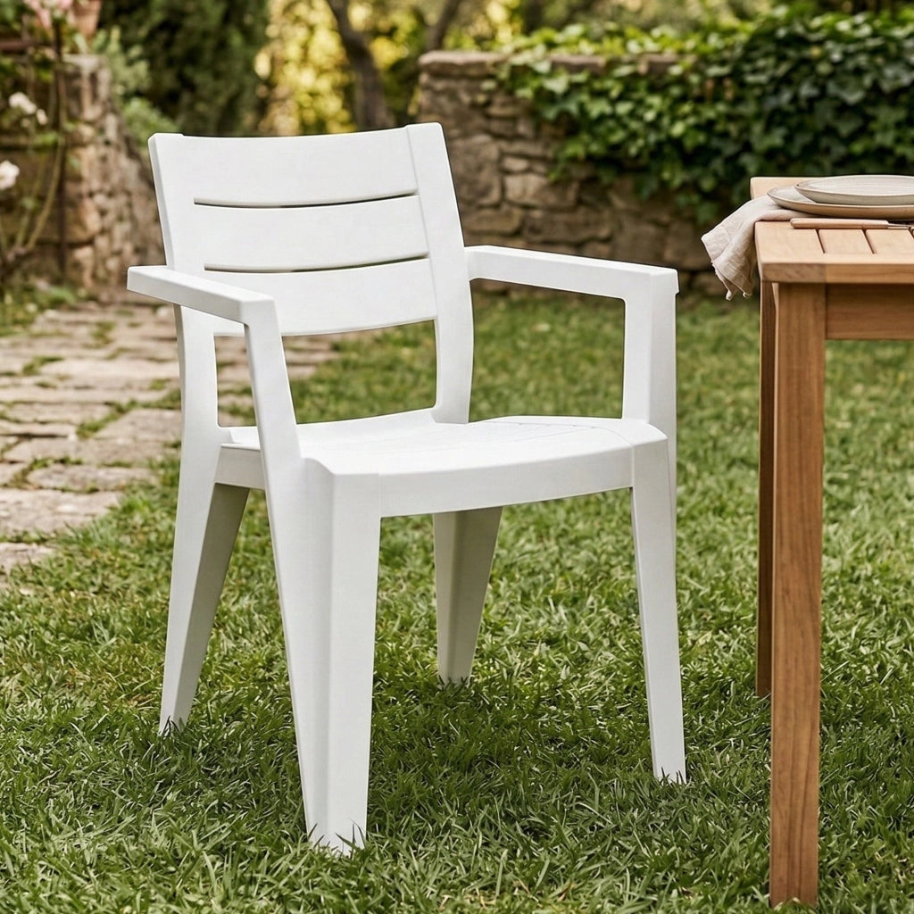 Set di 6 sedie da esterno Courtenay, Seggiola da giardino, Seduta outdoor multiuso, Panchina da giardino, 62x59 h79 cm, Bianco