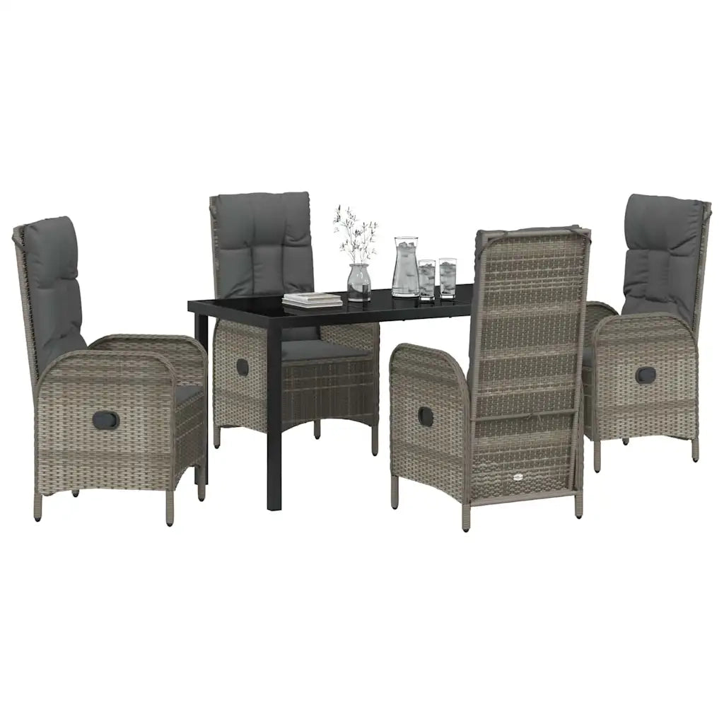 Set da Pranzo per Giardino con cuscino 5 pcs Grigio polyrattan 3380129
