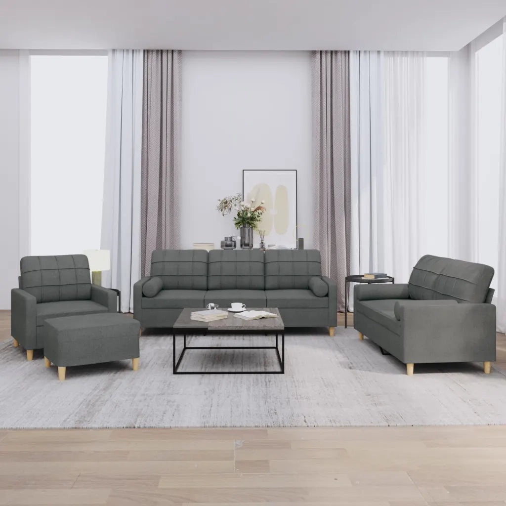 Set di Divani 4 pz con Cuscini Grigio Scuro in Tessuto