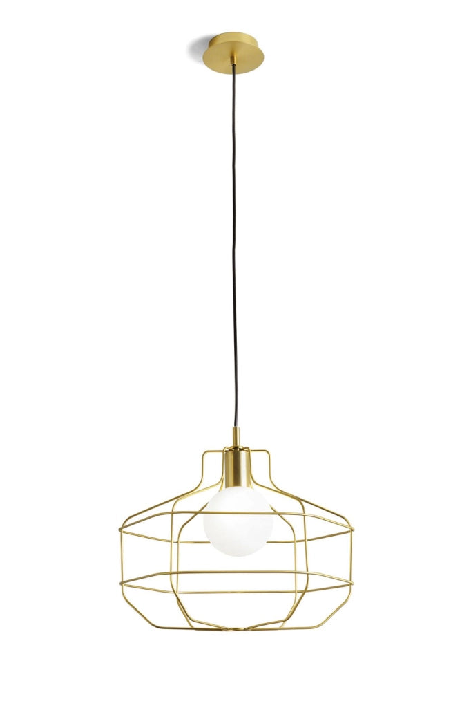 WIRE SOSPENSIONE GABBIA 1 LUCE ORO VETRO OPALINO ATTACCO G9