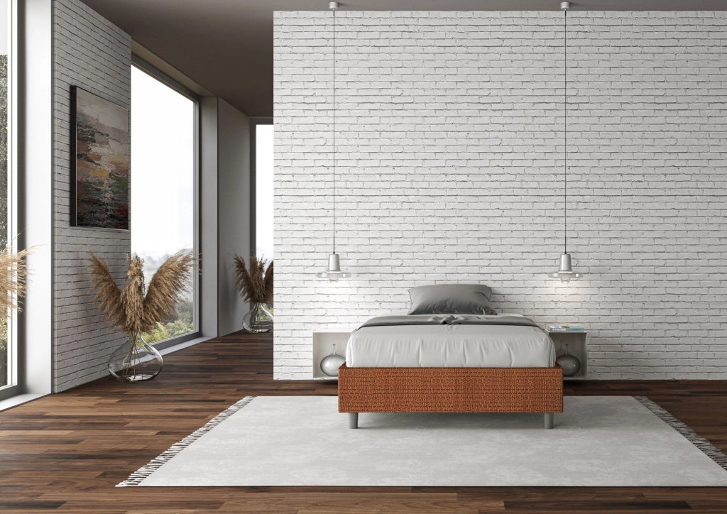 Letto 1 Piazza e Mezzo Sommier 120x200 cm con Rete e Contenitore Azelia Labirinto 04 Arancione