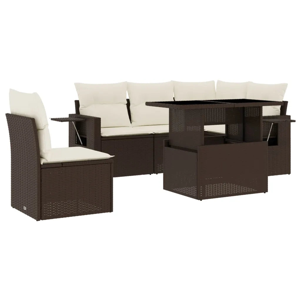 Set Divano da Giardino 6 pz con Cuscini Marrone in Polyrattan 3267913
