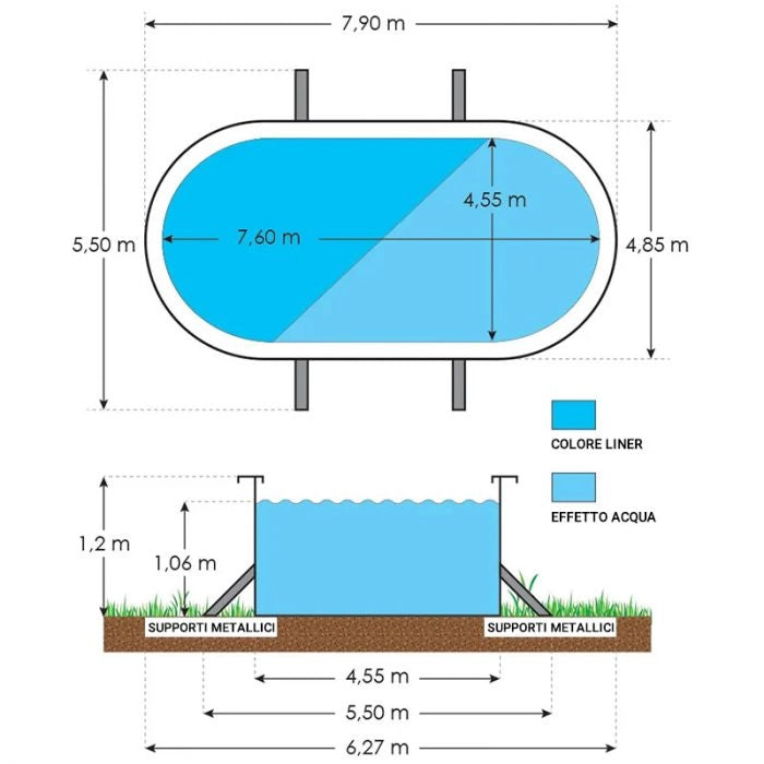 Piscina Fuori Terra Steelwood - 7,60 X 4,55 X H.1,20 M - Kit Base