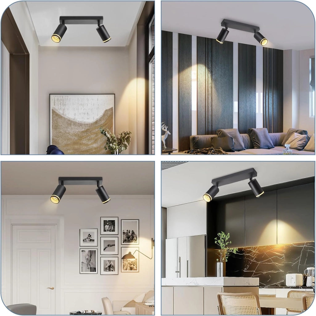 ZMH Faretto da soffitto Nero 2 Luci GU10 Orientabile da Interno in Metallo per Corridoio Soggiorno Senza Lampadine
