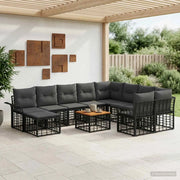 Set di divani da esterno 11 pz Nero e Grigio scuro polyrattan 3437819