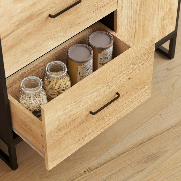 Credenza Moderna da Cucina 88x35x160 cm con 2 Cassetti 2 Ripiani e un Armadietto Legno e Nero