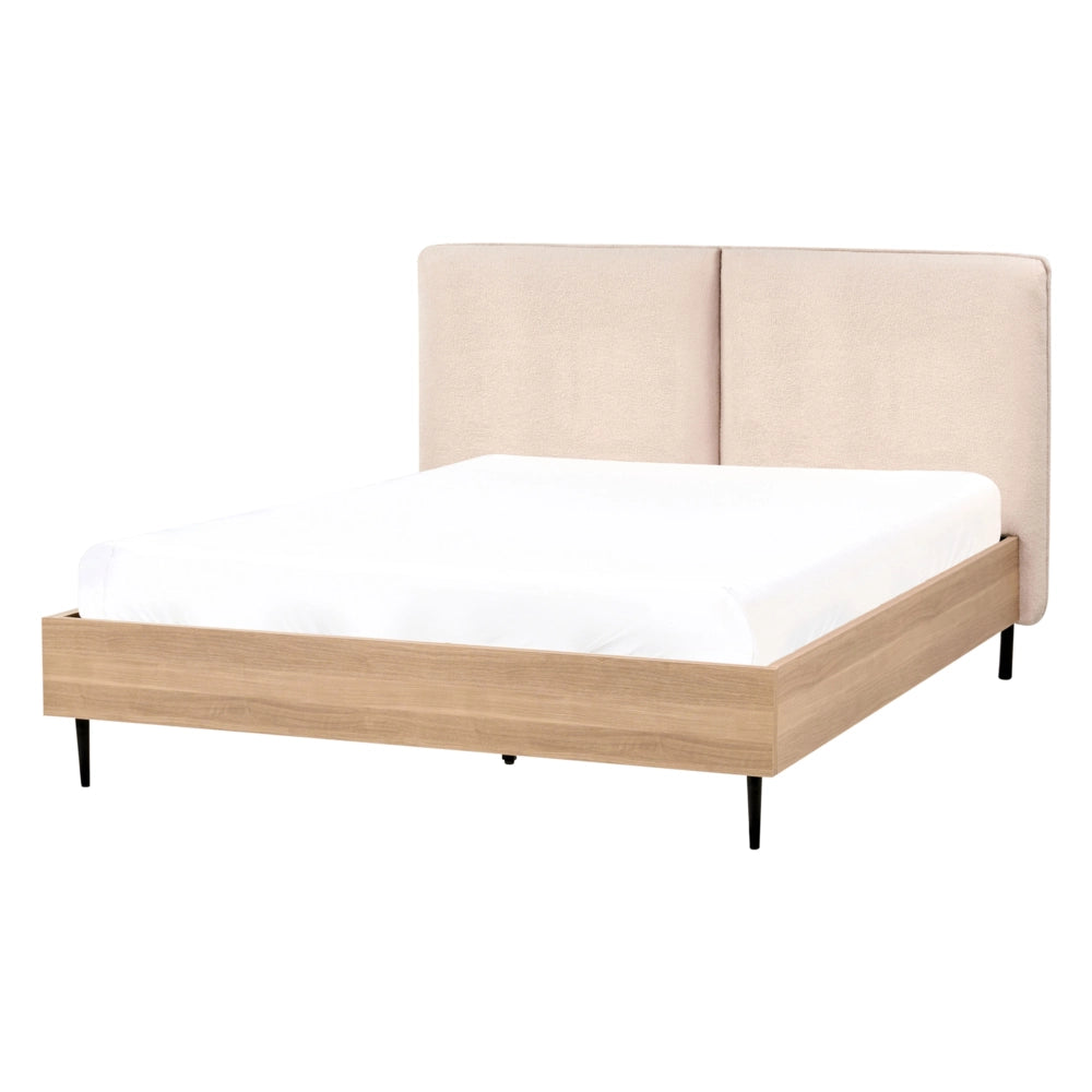 Letto matrimoniale con rete in tessuto bouclè beige 140 x 200 cm stile moderno camera da letto