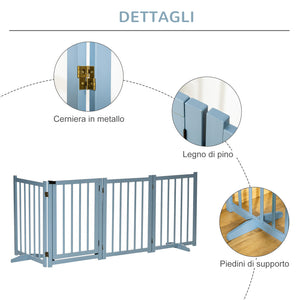 Cancellino Pieghevole per Cani Taglia Piccola e Media 237,5x36x80 cm con 4 Pannelli in Legno di Pino Blu Grigio
