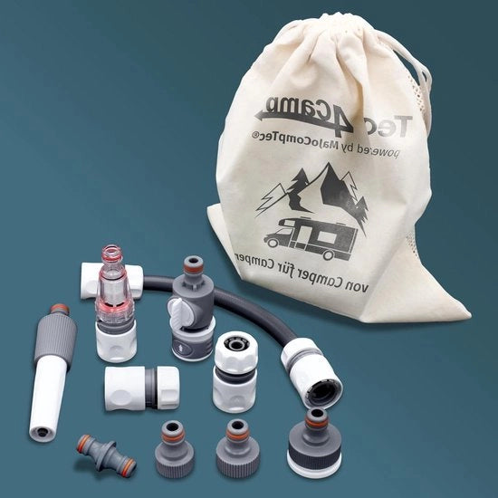 Set di filtraggio per serbatoio acqua con filtro e accessori di apertura.