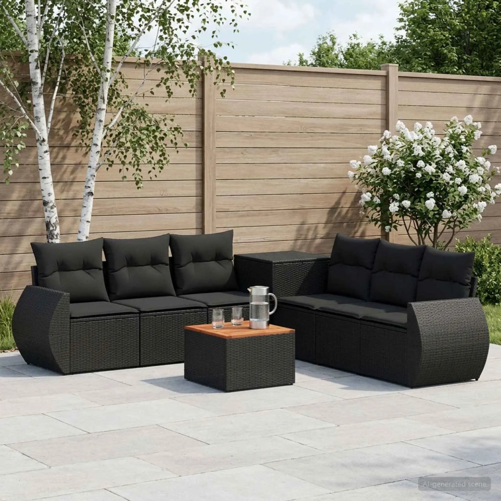 Set di divani 8 pz Nero Rattan sintetico e Acciaio 3448428