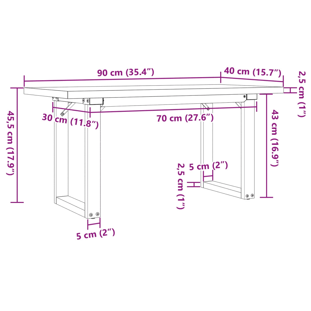 vidaXL Tavolino Salotto Telaio a O 90x40x45,5cm Legno Pino e Acciaio