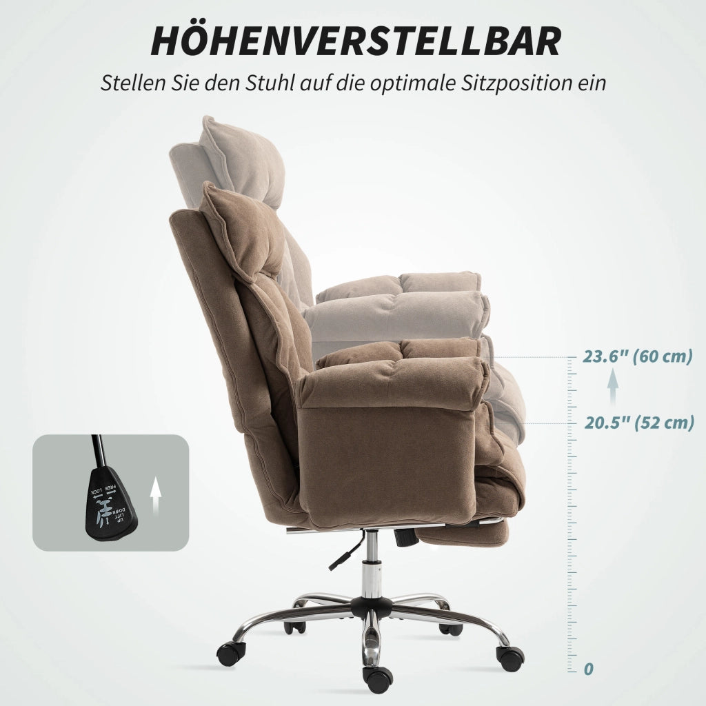 Sedia da ufficio ergonomica ¨C zephmum ¨C schienale regolabile, poggiapiedi, tessuto beige chiaro