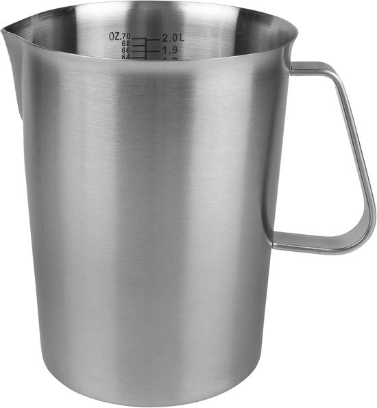 Misuratore Liquidi - 2 Litri - 304 Acciaio Inox - 14,5 x 17 x 14,5 Cm (Lx B x H) - Argento - Per Precisioni e Misurazioni - Per Macchine da Espresso, Latte Art, Latte