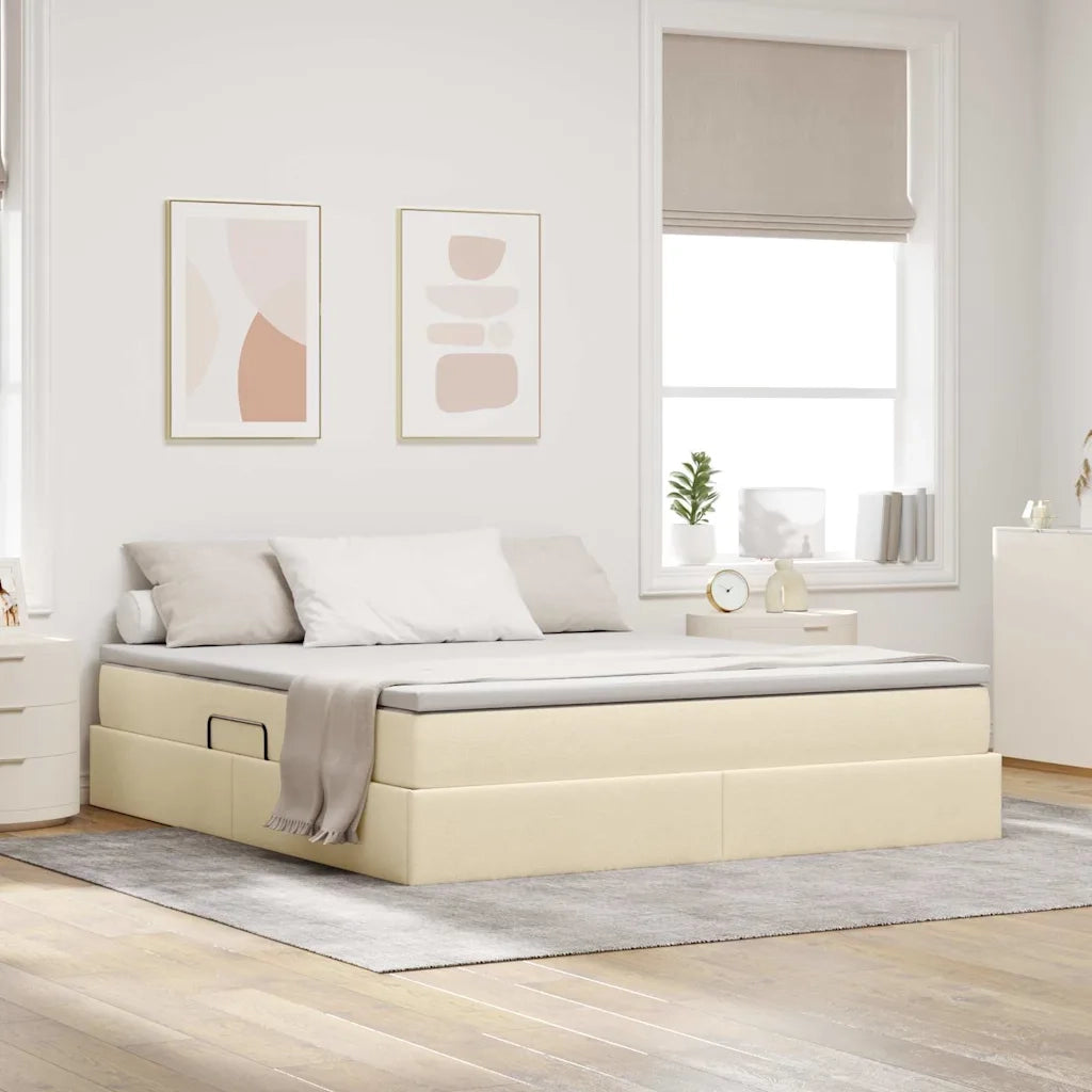 Letto con contenitore e materasso Crema 180 x 200 cm Poliestere