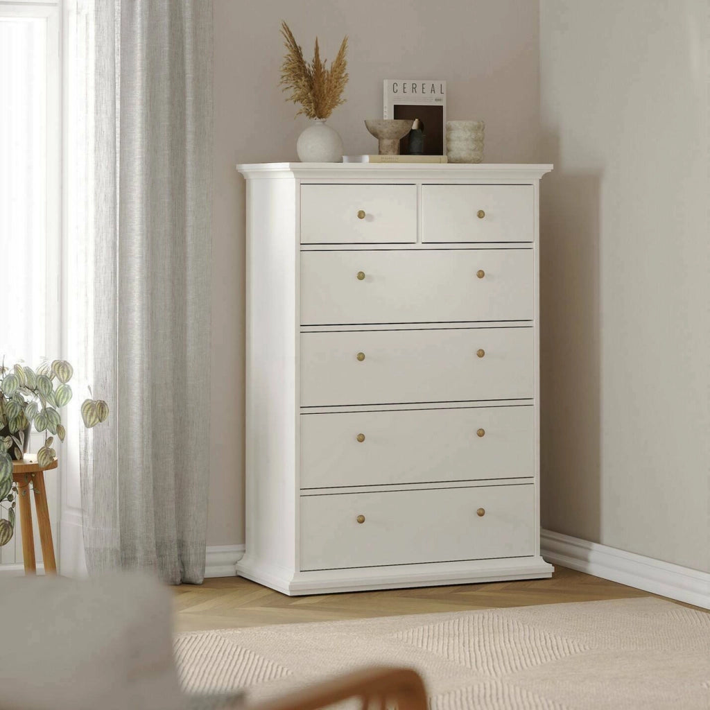 Cassettiera Gaetana, Settimino multiuso, Comò camera da letto, Mobile con cassetti, 96x49 h139 cm, Bianco