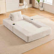 Divano letto modulare con seduta in schiuma e molle, tasche laterali e portabicchieri in velluto a coste beige