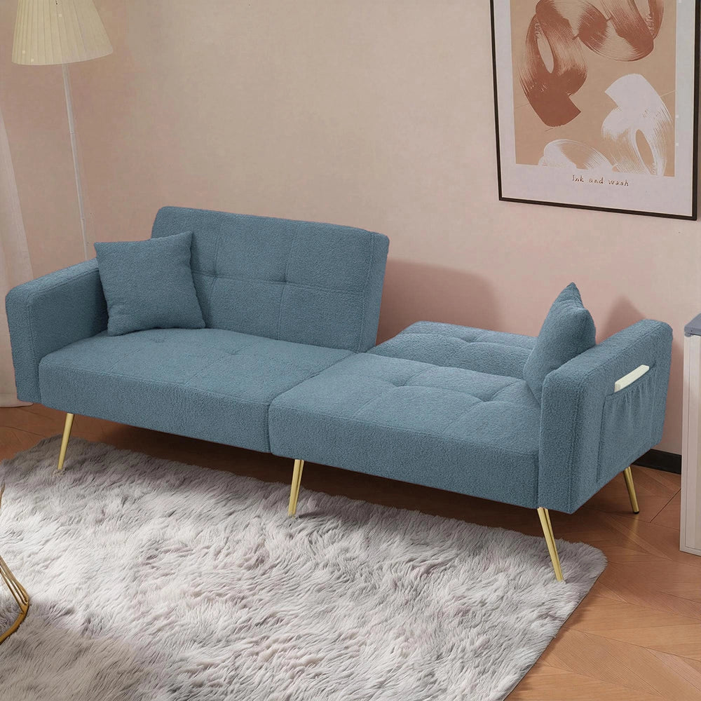 Divano letto angolare regolabile - Xylo - Piedi dorati con cuscini e tasche laterali