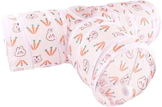 Tunnel per coniglio pieghevole 3-in-1 - tunnel attività per conigli - rifugio per animali domestici - adatto per gatti e cavi - dimensioni 60x20x30 cm - materiale plastico - colore bianco e grigio.
