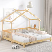 Letto casetta estensibile 208x182x170 cm; legno massello naturale