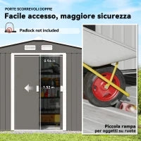 Casetta da Giardino con Doppie Porte Scorrevoli in Lamiera di Acciaio, Capanno da Giardino in Acciaio, 277x195x192cm, Grigia
