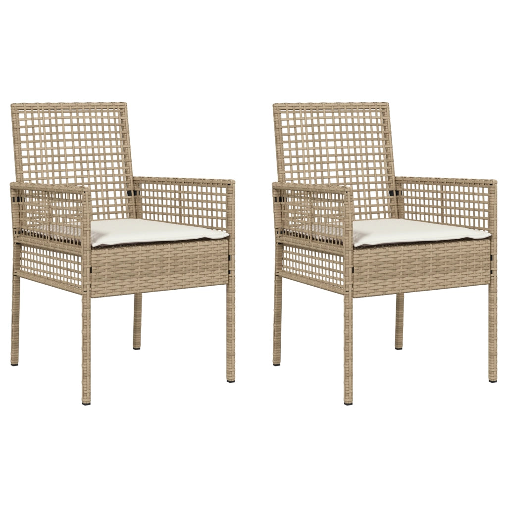 Sedie da giardino  2 pcs con cuscini Beige Rattan sintetico