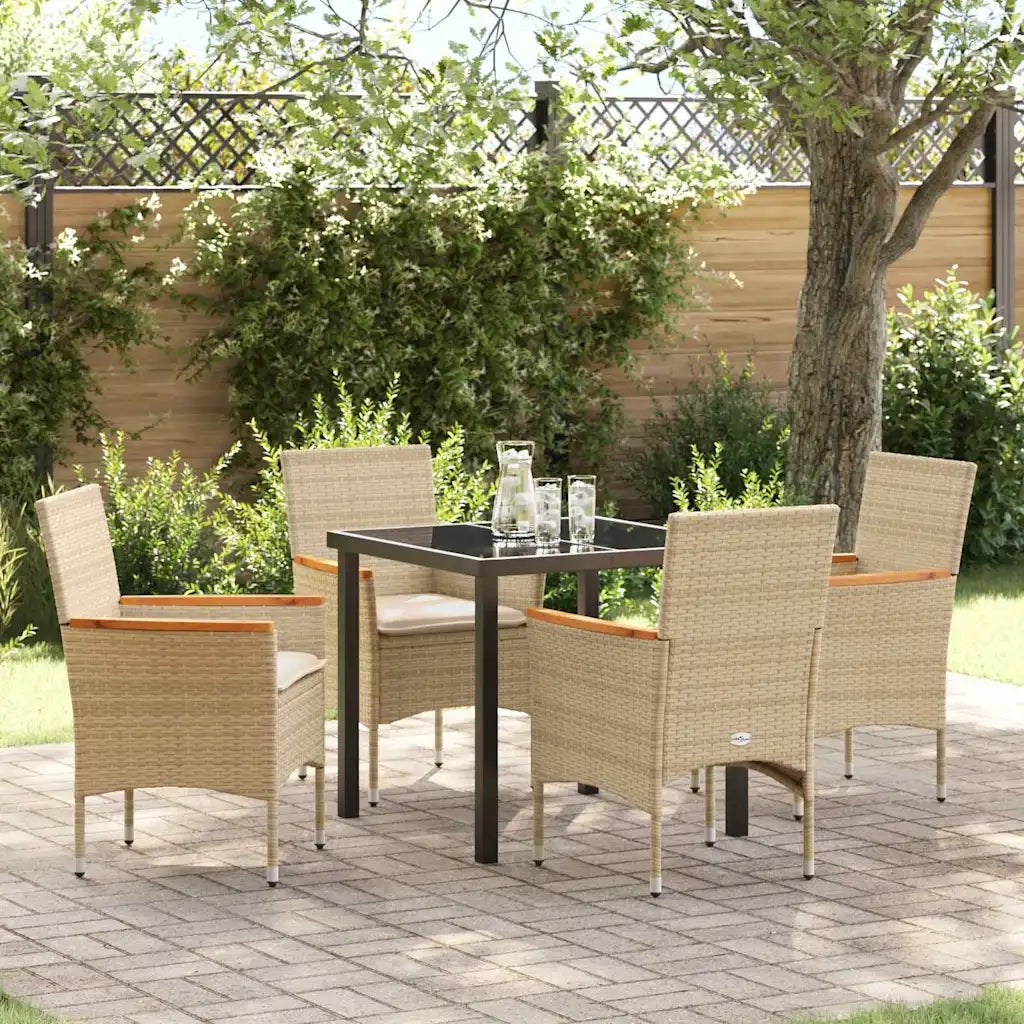 Set da Pranzo per Giardino con cuscino 5 pcs Beige polyrattan